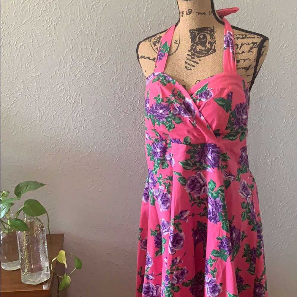 Pinup Rockabilly Dress Pink Roses Volup Plus 3XL